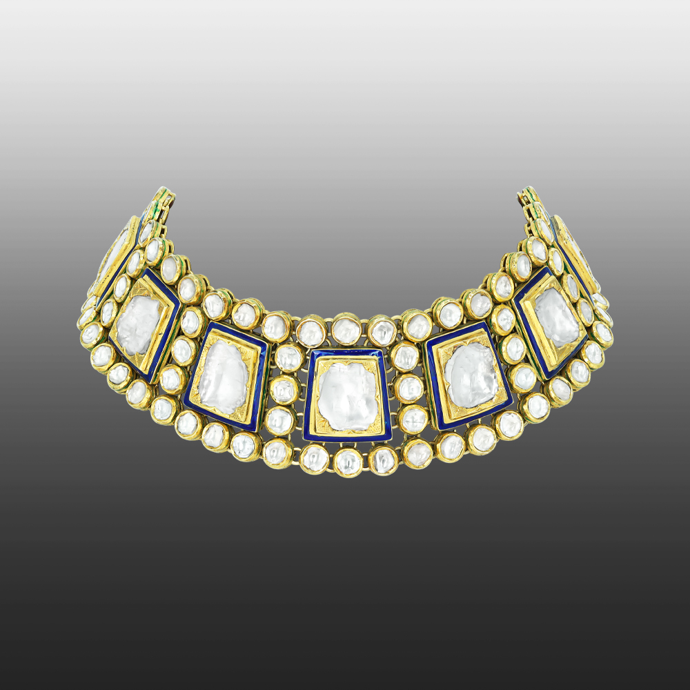 Polki Choker with Blue Enamel Accents